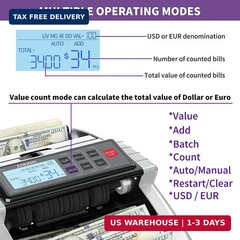 Aneken Money Counter Machine with Value Count, Dollar, Euro UV/MG/IR/DD/DBL/HLF/