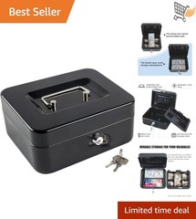 Medium Steel Cash Box with Lock Money Tray Safe Cash Register Storage