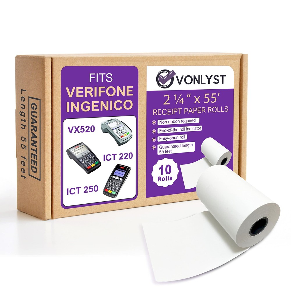 Thermal Paper Roll 2 1/4 X 55 for Verifone Vx520 Ingenico ICT220 ICT250 FD400…