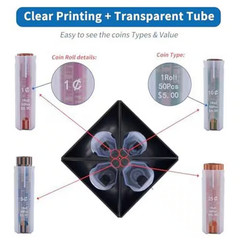 4-In-1 Coin Counter & Sorter Tube Set with Holder Piggy Bank Penny Nickel Dime Q