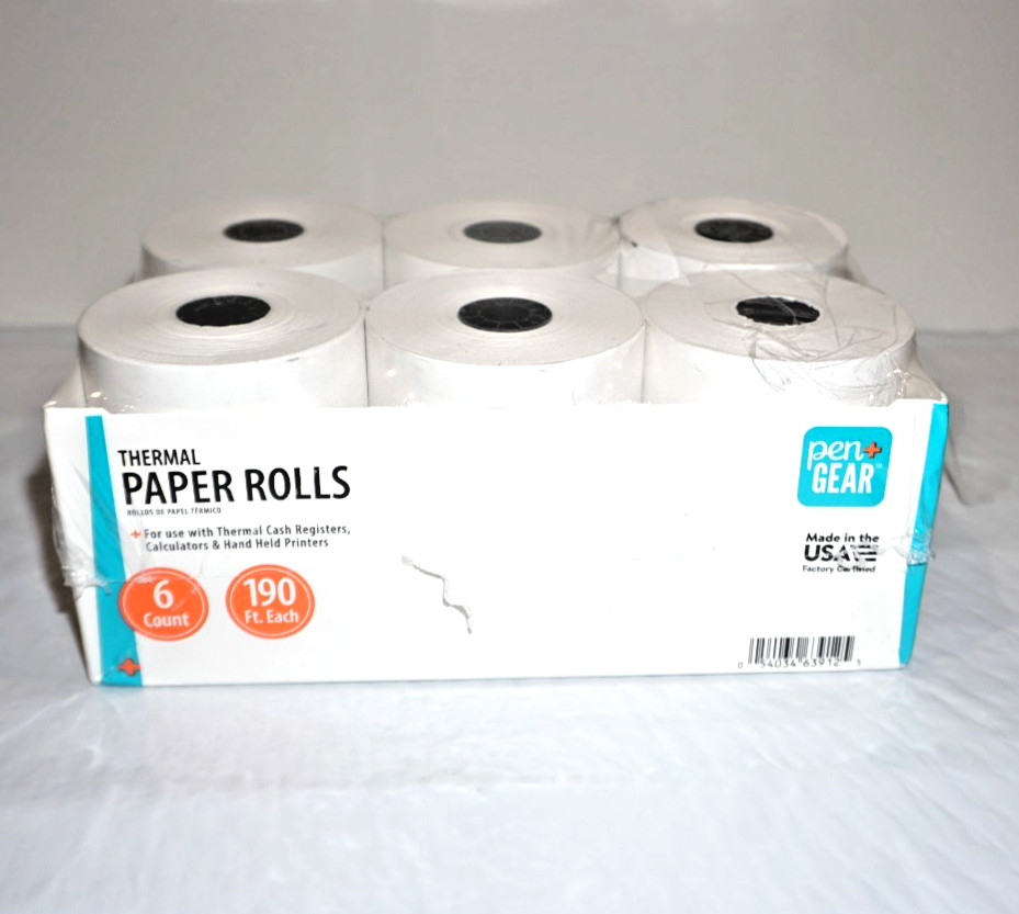 Thermal Receipt Paper Roll 6 Count Pen+Gear 3-1/8″ x 190′ NIP New TH
