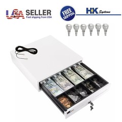 HK SYSTEMS 13″ White Heavy Duty POS Interface Cash Drawer with 4Bill/5Coin