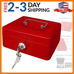 Steel Cash Box with Key Lock, Metal Small Money Organizer with Money Tray,Cas…