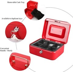 Durable Medium Steel Cash Box with Key Lock and Removable Tray – Vibrant Red