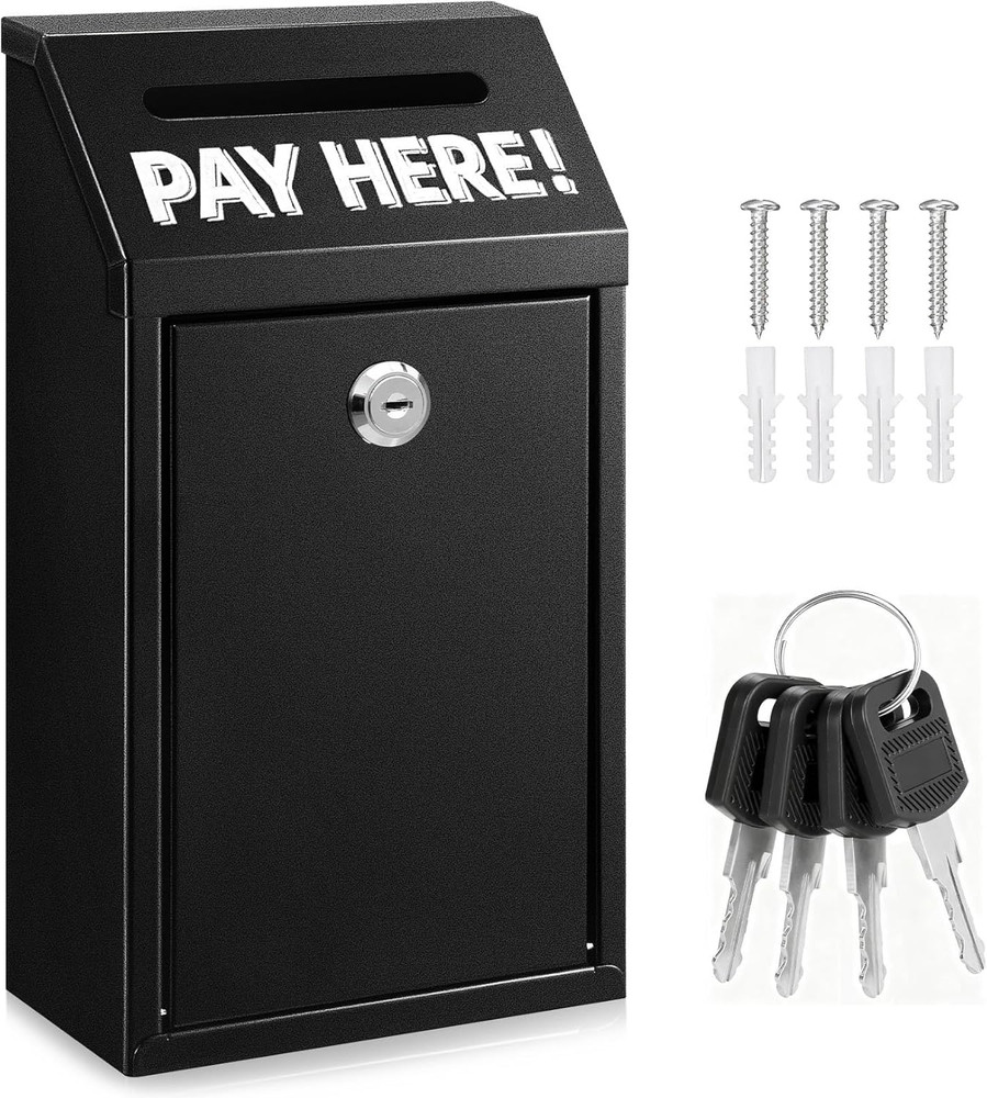 Metal Wall-Mounted Donation Box with Lock, Cash Deposit Slot for Home, Office &