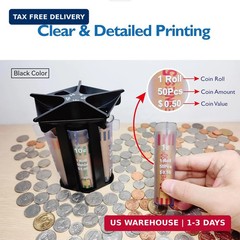 Coin Sorter Tube Coin Counter with Coin Wrappers, 5-in-1 Change Sorter Change Co