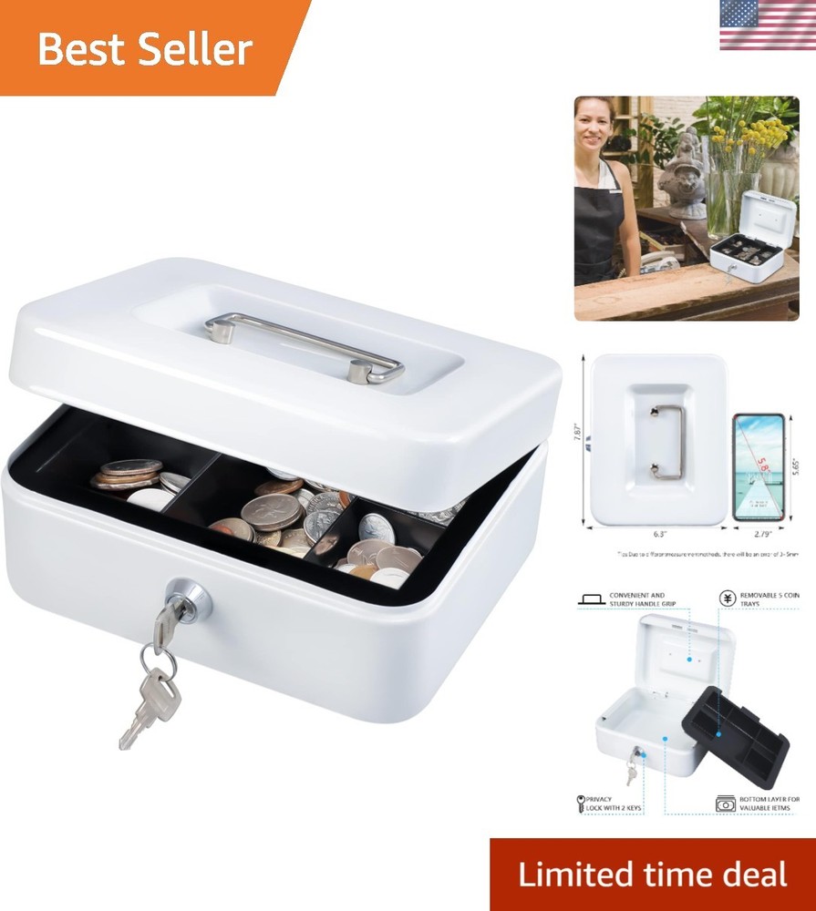Water-Resistant Cash Box with Tray and Keys – Portable Security for Valuables