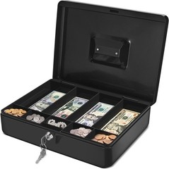 Cash Box with Money Tray and Lock – Metal Cash Box for Small Businesses, 9-Co…