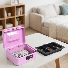 Medium Cash Box W/ Combination Lock Metal Cash Box W/ Money Tray Light