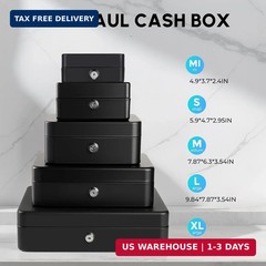 Cash Box with Key Lock and Money Tray – Metal Money Box for Cash Register, Large