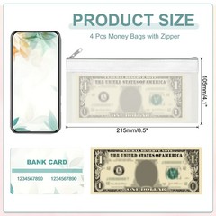 4PCS 8.5×4 Inch Money Bags with Zipper Clear Cash Pouch, White