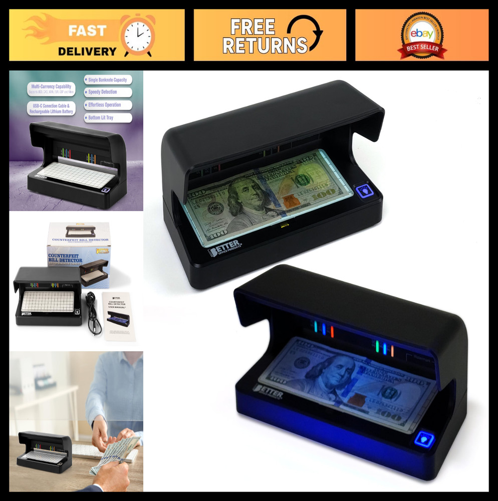 Portable Counterfeit Money Detector Machine with UV Light – Rechargeable Bill Ch