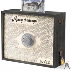 10000 Savings Challenge Box with Lock, Wooden Large 10k Money Saving Box Save…