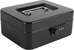 Steel Cash Box Safe with Combination Lock Removable Coin Tray Medium Black