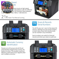 NC70 Mixed Denomination Bill Counter/2 Pocket Sorter/Counterfeit Detector – Mone