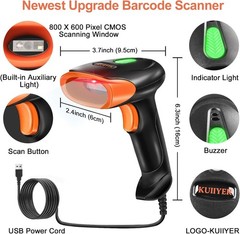 Durable Handheld USB Barcode Scanner with Built-in Light & 3 Scanning Modes