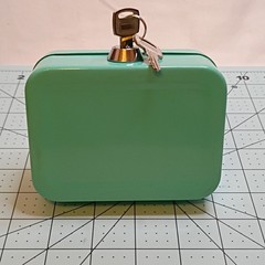 Small Portable Teal Metal Cash Box 6 x 4 in Coin Slot Key Lock Lockable w/2 Keys