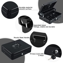 xydled Cash Box with Money Tray and Key Lock,Tiered, Cantilever Design,4 Bill…