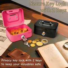 4 PCS Mini Cash Box Small Metal Key Lock 4.5×3.3×2 Inch Safe Bank Security