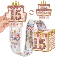 15th Birthday Decorations Pull-Out Money Gift Box for Girls – Pink Rose Gold …