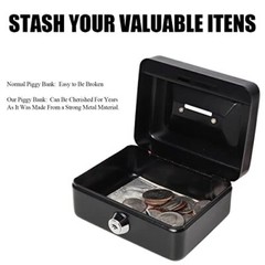 Small Cash Box with Lock and Slot – Metal Coin Bank Small Lock X-Small Black