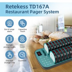 Retekess TD167A AM Restaurant Paging System Guest Queuing 20 Buzzer Cafe Hotel