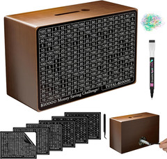Wooden Money Saving Box with Counter, Pen, Trackers, Rubber Band – 10K Challenge