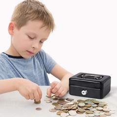 Mini Metal Cash Box Small Cash Box with Money Slot, Key Lock and Handle