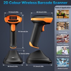 2.4GHz Bluetooth Wireless Barcode Scanner with Cradle and USB Cable for Retail