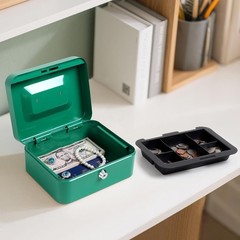 Medium Cash Box with Key Lock – Durable Metal Cash Box with Money Tray, Green…