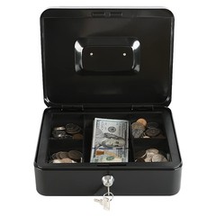 Locking Steel Large Cash Box Coin Tray Key Lock 9.84×7.87×3.54 Inch Black