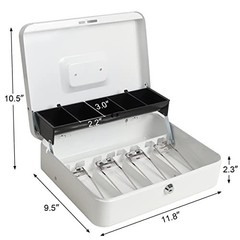 Cash Box with Key Lock 11.8×9.5×3.5 Inches Durable Metal Lock Box for Money
