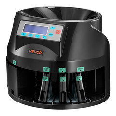 Coin Counter Machine 5 Denomination Coin Sorter LCD Display Holds 1500 Coins