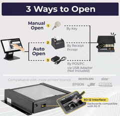 16in Cash Drawer for POS, 5 Bill/6 Coin Tray, RJ11/RJ12, Key Lock, Black