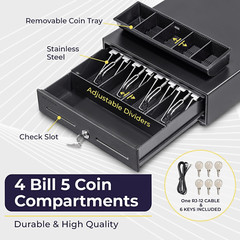 Cash Drawer 13″ Register Electronic POS System Coins Bills Safe Organizer Tray