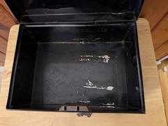 Antique METAL BOX BLACK GOLD DOCUMENT BOX Lock with key