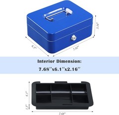 Locking Steel Medium Cash Box with Removable Coin Tray and Key Lock,7.87″X 6.30″