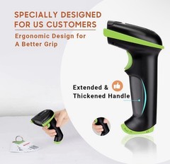 Tera Wireless Barcode Scanner 2.4GHz USB Wired 1D Laser Rechargeable Green