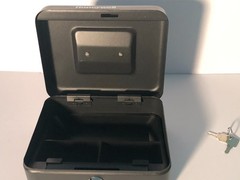 Honeywell black steel cash box with removable tray 8 x 6 x 3 1/2 in.
