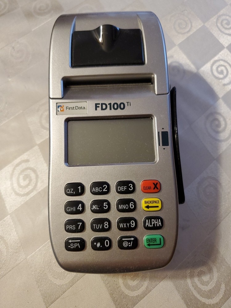 First Data FD100 Credit Card Terminal w/Power Adapter, Ethernet Cable Open Box