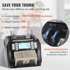 VEVOR Money Counter Machine USD & EUR Bill Counter w/UV MG Counterfeit Detection