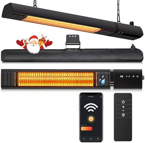 Sundate 1500W Infrared Patio Heater, WiFi App, 9 Heat Levels, 24H Timer | Waterp