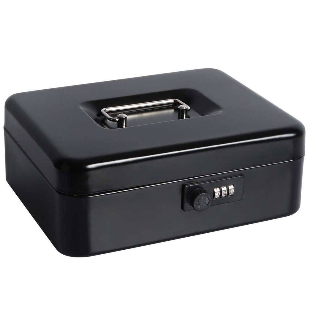 Black Cash Box with Money Tray Large 9.8×7.9×3.5 Inches Combination Lock