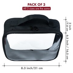 Clear Makeup Bags with Zipper 3pcs in Black, 6.5 x 8.3 inches – Quart Size, T…