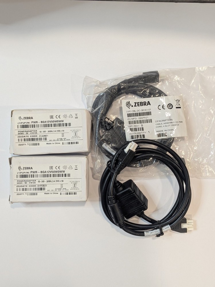 Zebra PWR-BGA12V50W0WW Power Adapter X2 & CBL-DC-381A1-01 Power Cable x2