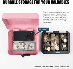 Water-Resistant Cash Box with Combination Lock – Secure and Portable, Pink 7.87″