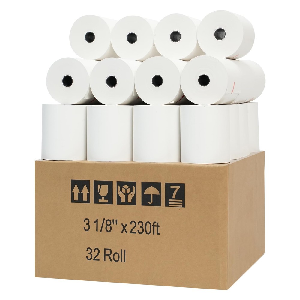 32 PCS 3 1/8 Inch x 230 FT Premium POS Thermal Receipt Printer Paper Rolls