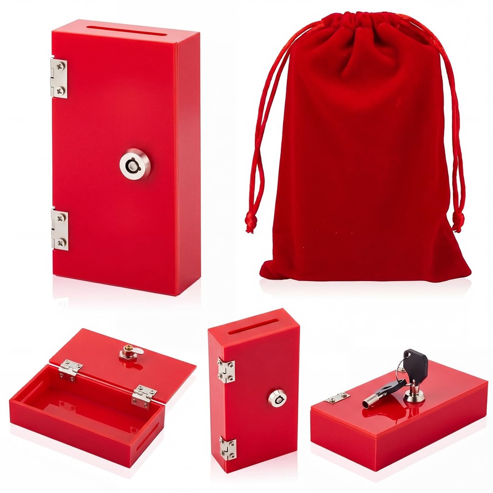 CroBlissful 1 Pack Acrylic Money Bank Box for 4.3 x 2.3 x 0.98 inches, Red