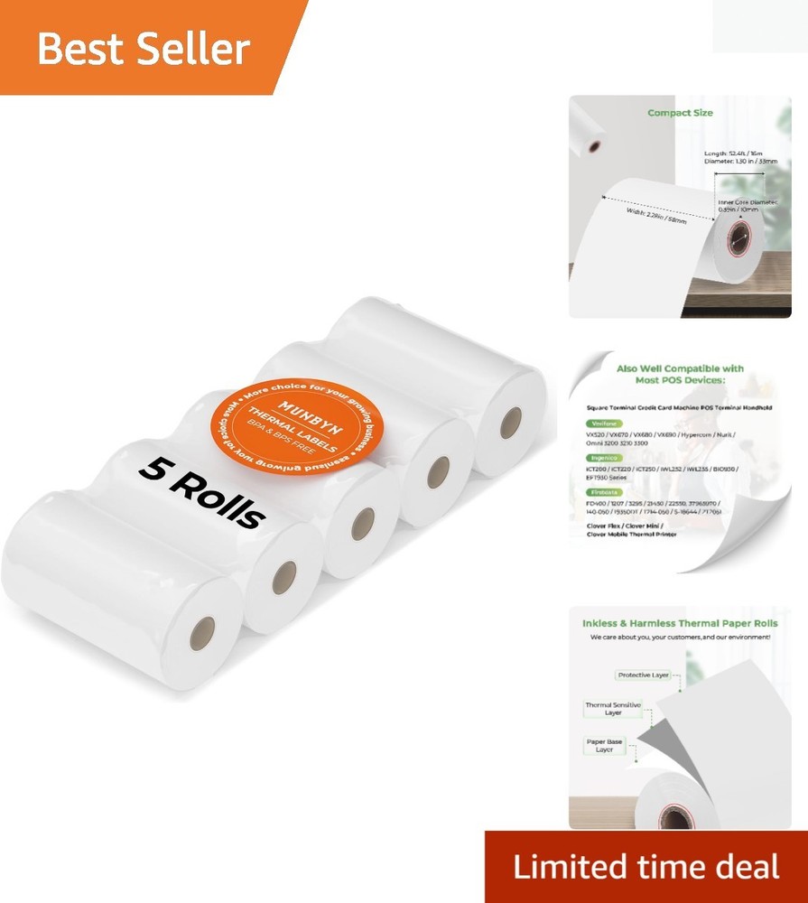 Biodegradable 2 1/4″ x 50′ Thermal Receipt Paper – 5 Rolls, BPA Free