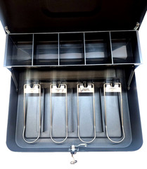 Solid Steel Cash Box With Key Lock And Tiered Tray For Secure Storage